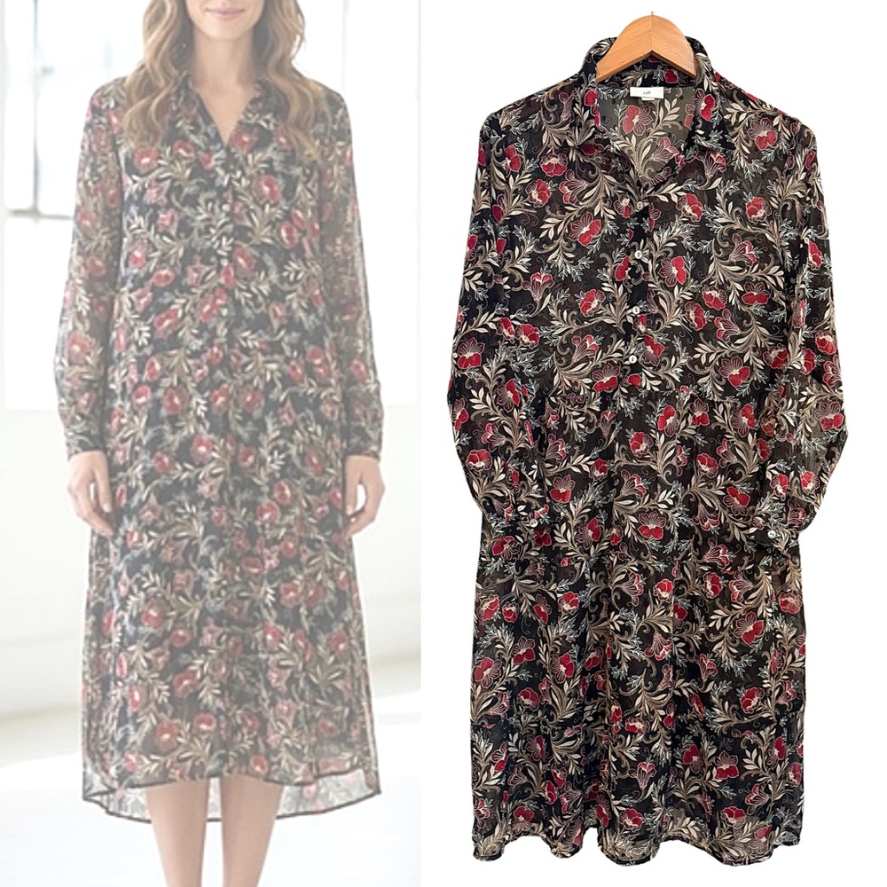 J. Jill Black Floral Long Sleeve Dress Boho Prairie Cottage-core Whimsigot - Picture 2 of 5